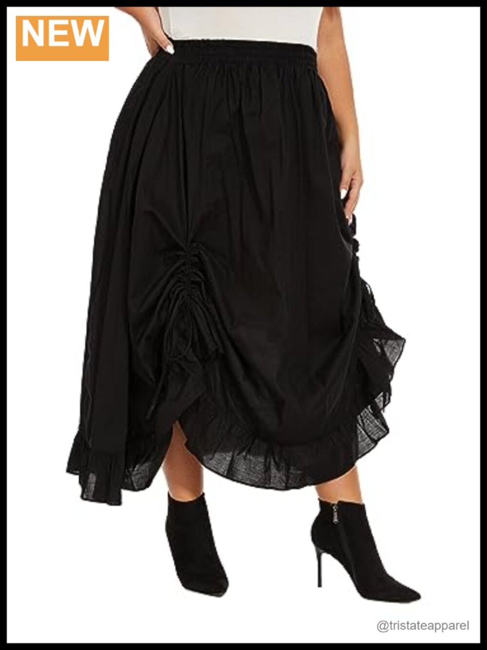 Plus Size Cotton Ruched Victorian Maxi Skirt with Pockets Ruffled
